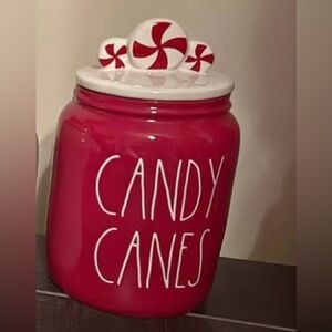 Rae Dunn Christmas Canister Baby “Candy Canes” with peppermint topper